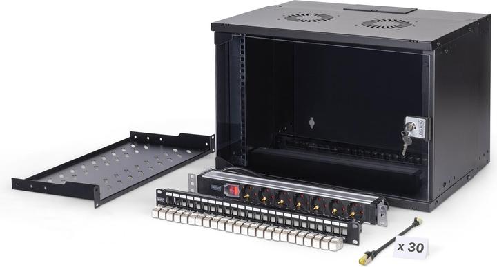 Actual product image Digitus 19" network set, 7U wall-mounted housing and accessories, black SOHO PRO version (7 RU, 19 inch rack)