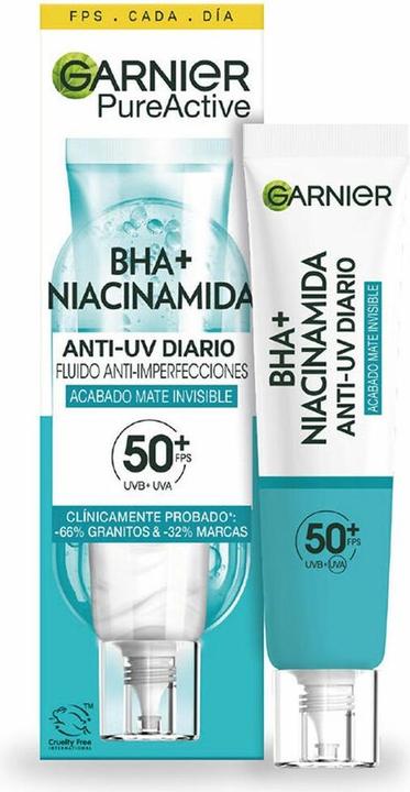 Produktbild Garnier PURE ACTIVE BHA + Niacinamid Fluid gegen Hautunreinheiten SPF50+ 40 ml (Sonnencreme Gesicht, SPF 50, 40 ml)