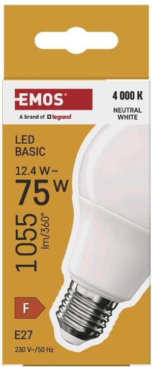 Actual product image Emos LED lamp Basic A60 / E27 / 12.4 W (75 W) / 1055 lm / Neutral white (E27, 1055 lm, 1 x)