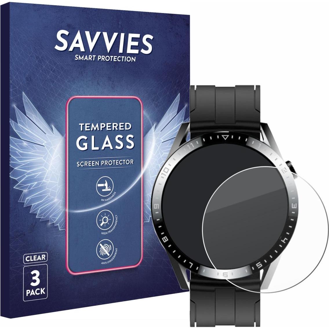 Savvies Panzerglas Displayschutz 9H Schutzglas Glas Klar Transparent, Smartwatch Schutzfolie, Transparent