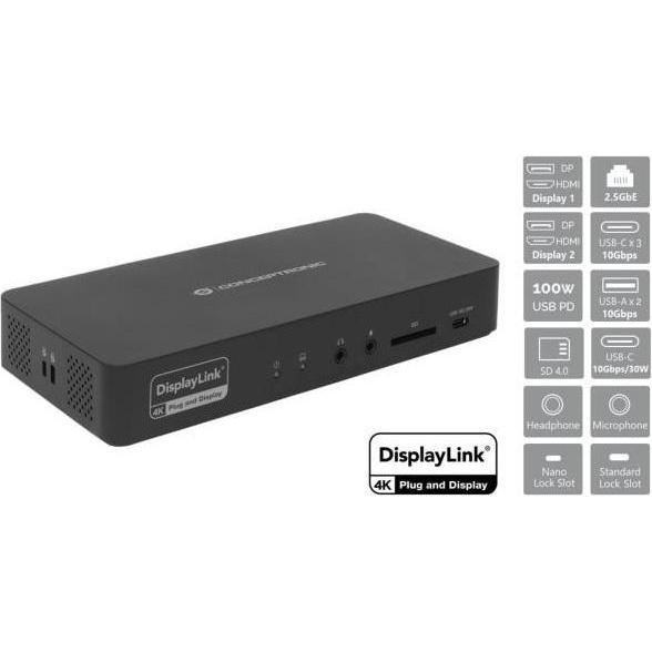 Conceptronic Docking Station 17-in-1 USB 3 (USB-C, 17 porte), Docking station + Hub USB, Nero
