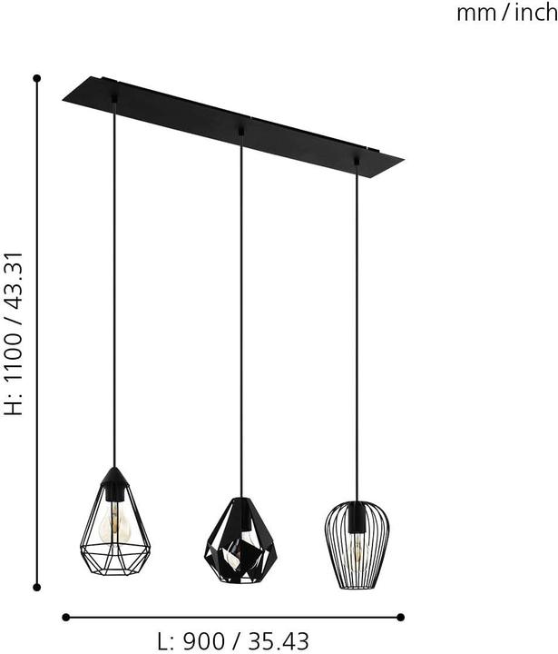 Produktbild EGLO Pendelleuchte DISTAFF 3x E27 Schwarz (E27)