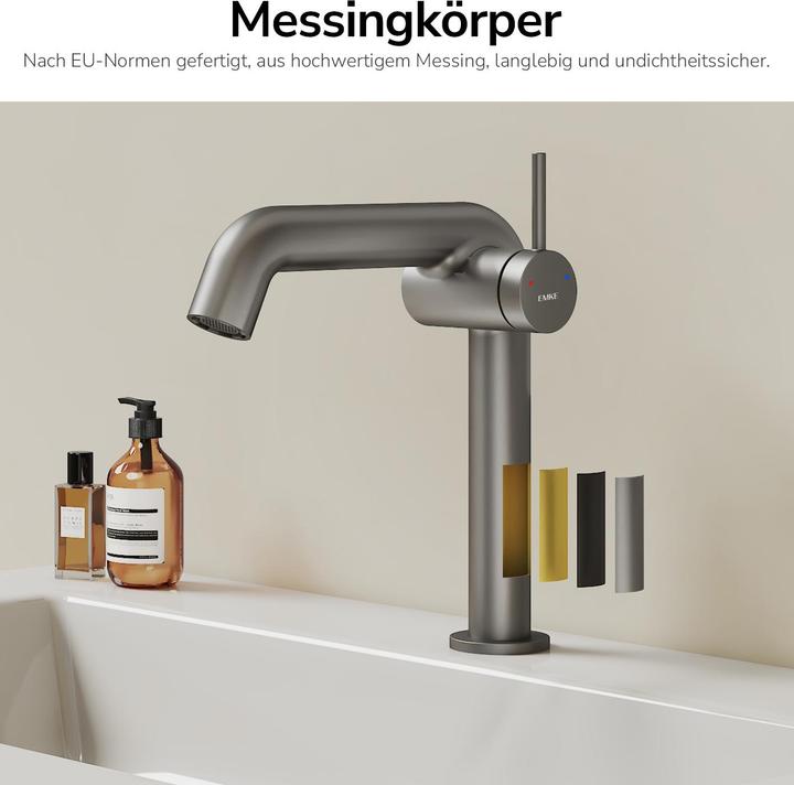 Produktbild Emke Wasserhahn Bad Messing Keramikkartusche Luftsprudler Waschtischarmatur Mischbatterie einfache Instal