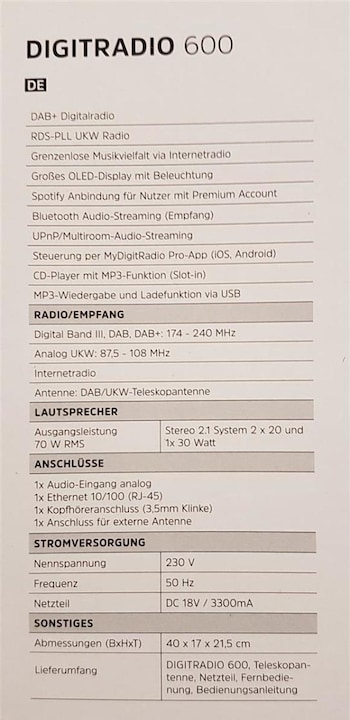 Produktbild TechniSat DigitRadio 600 (Internetradio, DAB+, Bluetooth, WLAN)