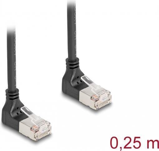 Actual product image Delock RJ45 network cable Cat.6A S/FTP Slim 90° bottom / bottom (S/FTP, CAT6a, 0.25 m)
