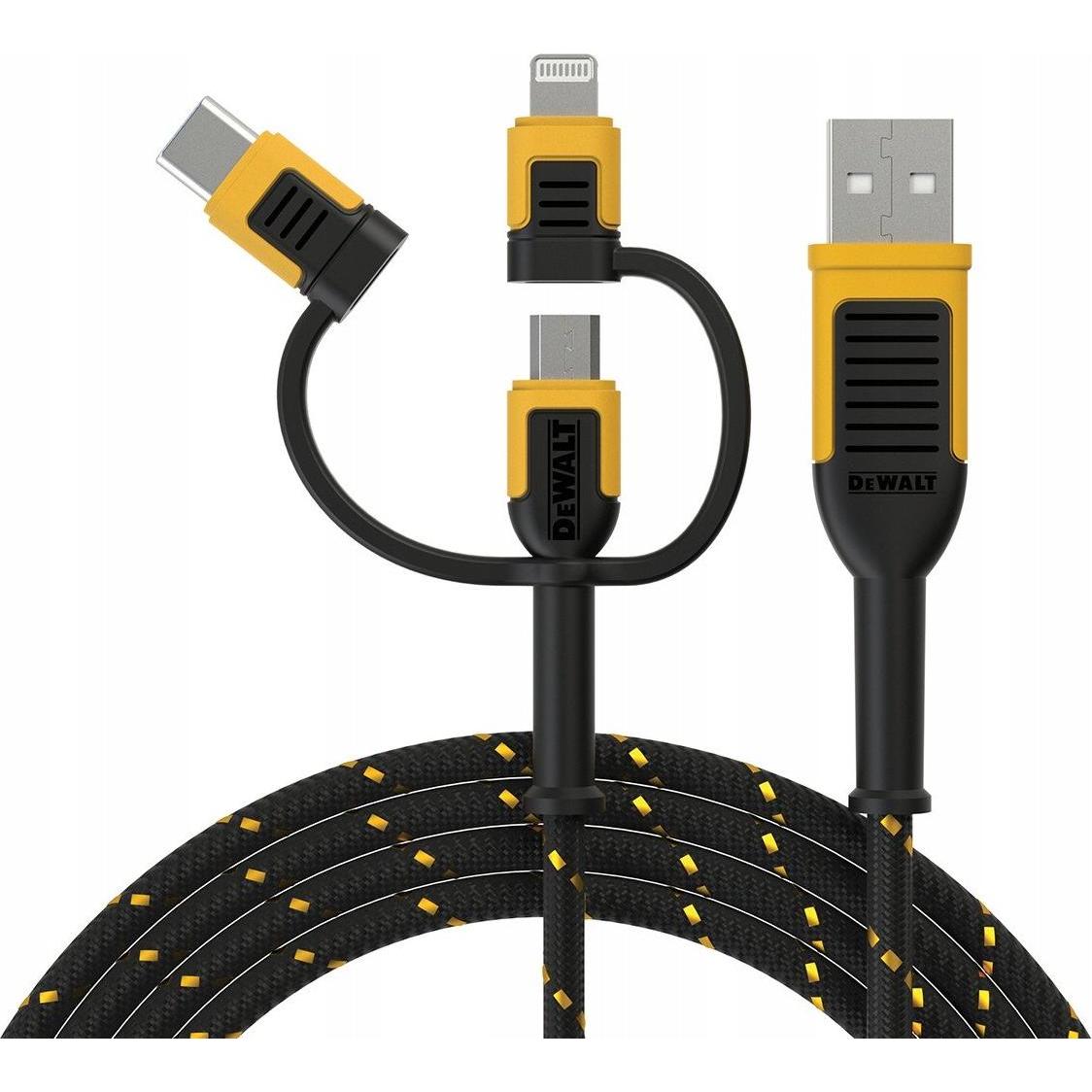 DeWalt Kabel USB USB-A - USB-C + microUSB + Lightning 1.8 m Czarny (DXMA131-1356-DWG) (1.80 m), Cavo USB
