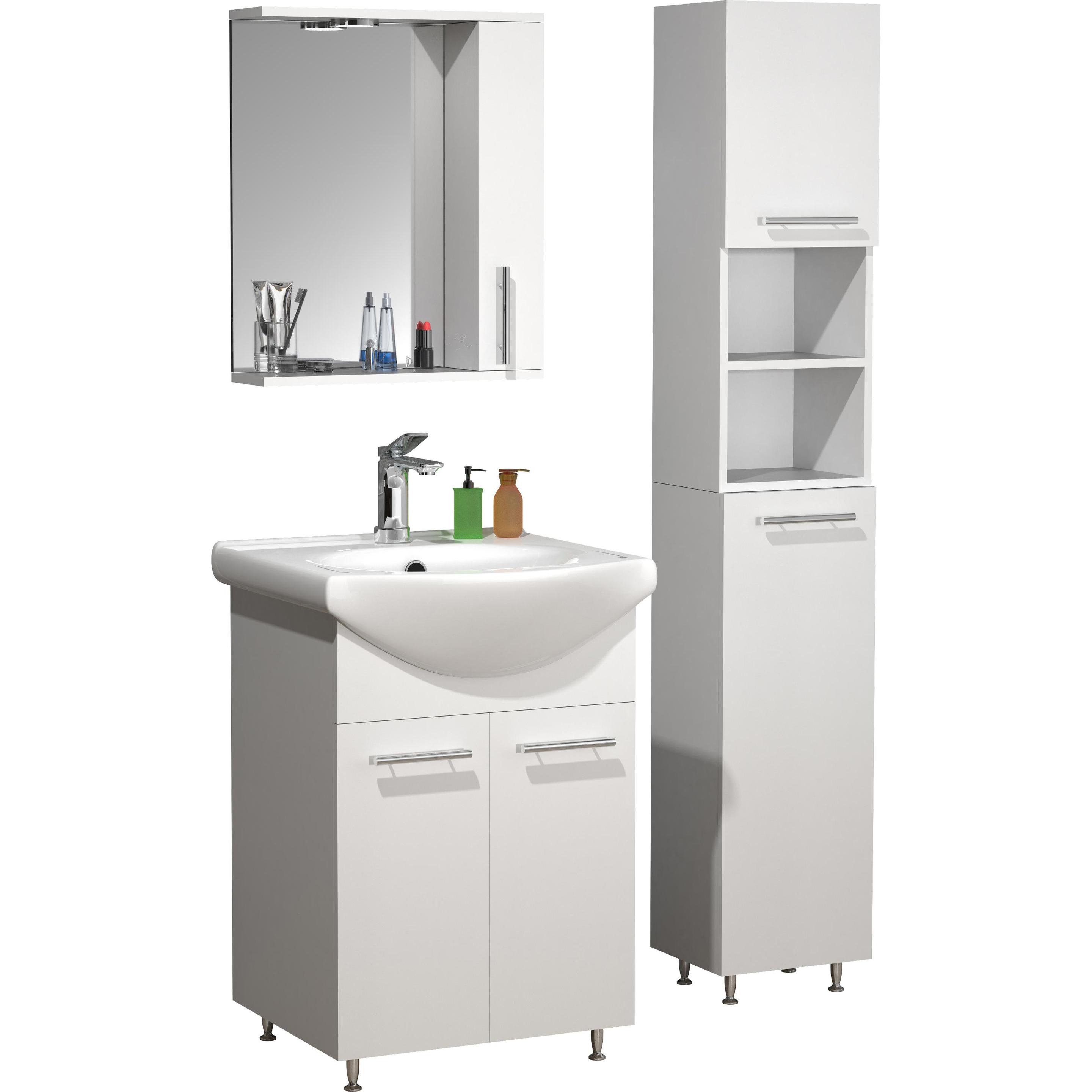 Thumbnail - VCM, Badmöbelset, 4-tlg. Waschplatz Waschtisch Badmöbel Set Waschbecken Spiegeschrank Hochschrank Drehtüren Lisalo M