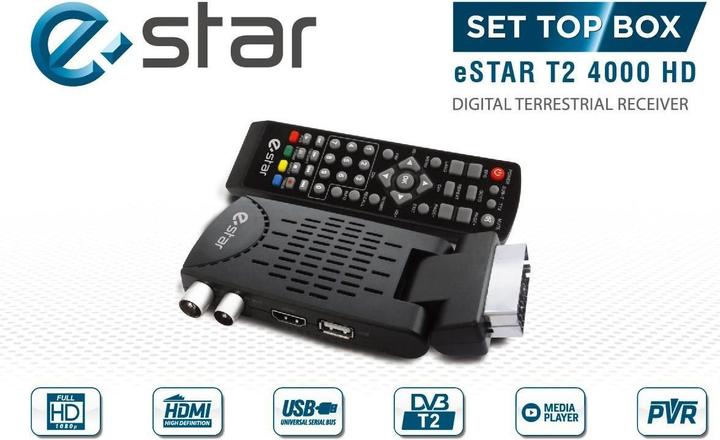 Actual product image Estar T2 4000 HD SCART Black (8 GB, DVB-T2, DVB-S2, analog PAL, DVB-C, DVB-S)