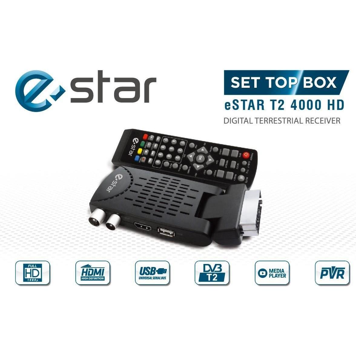 Estar T2 4000 HD SCART Black (8 GB, DVB-T2, DVB-C, DVB-S, DVB-S2, analog Pal), TV Receiver, Schwarz
