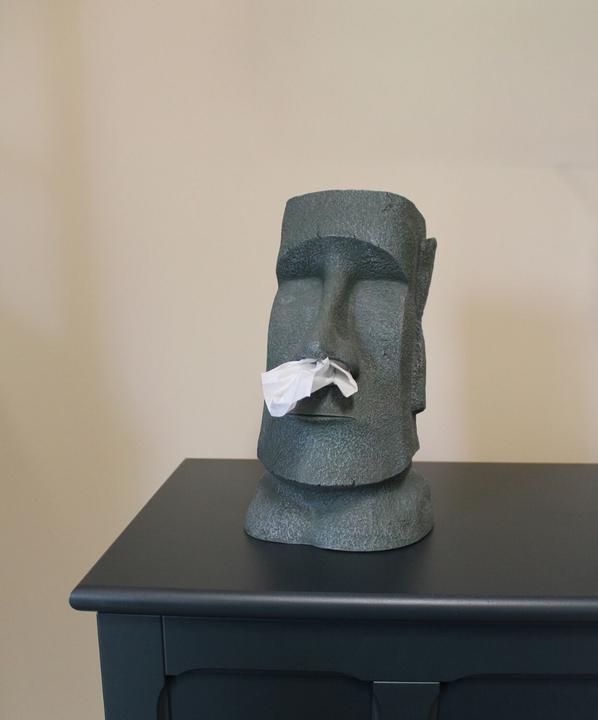 Actual product image Winkee - Napkin Dispenser Moai Stone - Natural Stone Gray - Approximately 12 Inches Tall