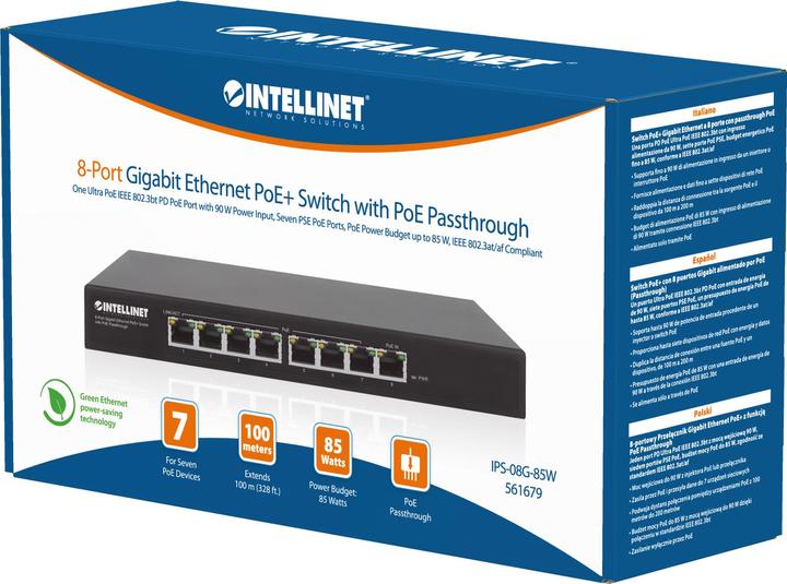 Immagine prodotto Intellinet Switch Gigabit PoE+ a 8 porte con PoE passthrough (8 Porti)