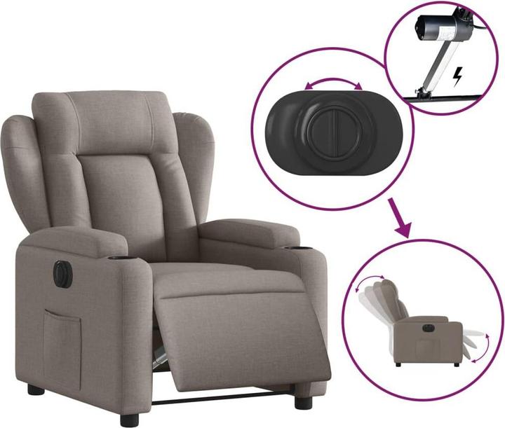 Produktbild vidaXL Relaxsessel Fernsehsessel Liegesessel Sessel Elektrisch Taupe Stoff