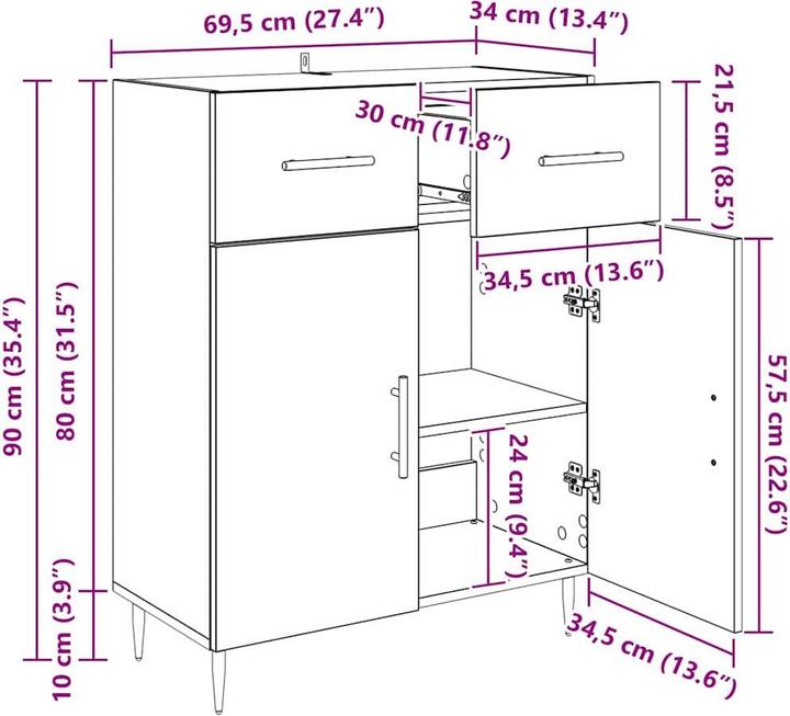 Produktbild vidaXL Sideboard-Aufbewahrung (69.50 x 34 x 90 cm)
