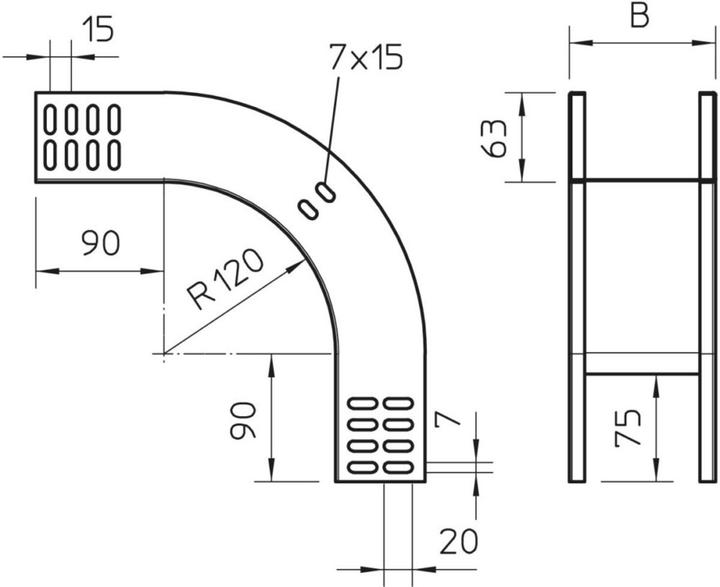 Produktbild OBO Bettermann BETTERMA RBV 630 F FS Vertikalbogen 90 fallend 60x300, St, FS RBV630FFS