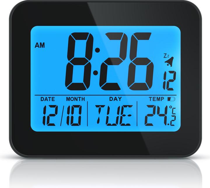 Bearware Wecker digital, Reisewecker kompakt mit Temperaturanzeige Schlummerfunktion, Messung Temperatur