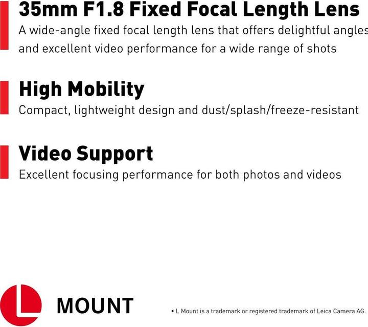 Image du produit Panasonic Lumix S 35mm f/1.8 (Monture L, Plein format)