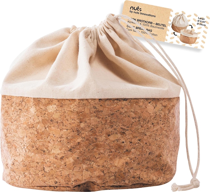 Image du produit Nuts Brotbeutel mit Kordel, Baumwolle L, cork/beige, 24 cm