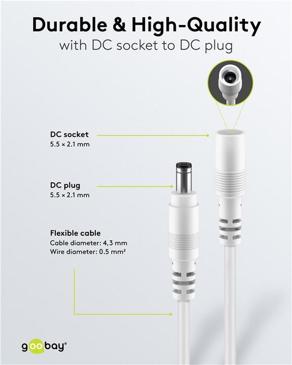 Actual product image Goobay DC-Verlängerungskabel, 5 m, weiss (5 m)