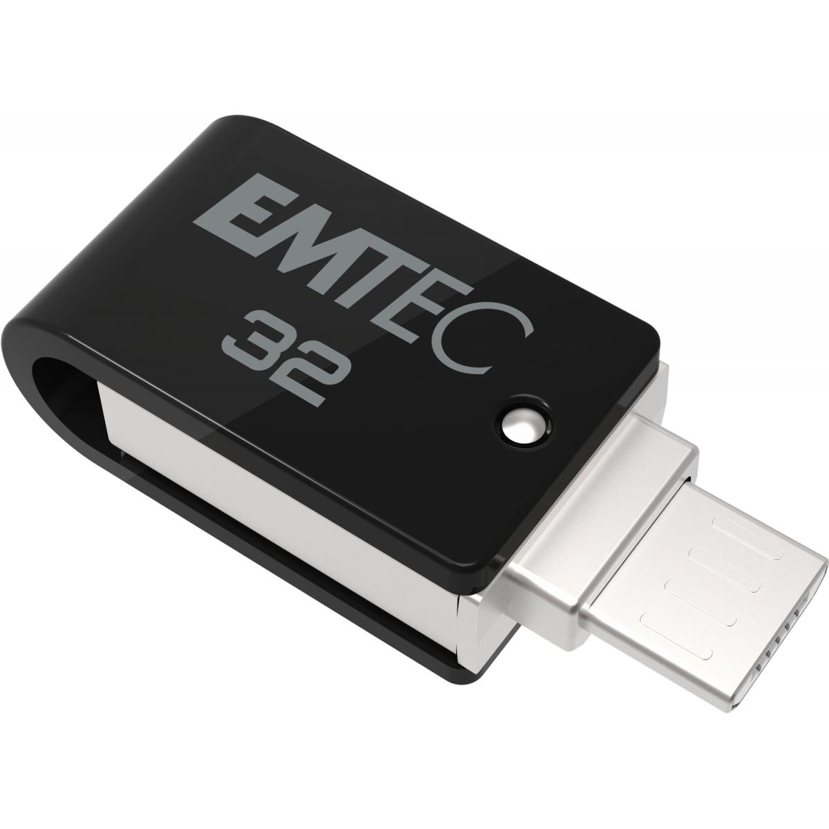 Thumbnail - Emtec Dual USB2.0 micro-USB T260 32GB (32 GB, Micro USB, USB-A, USB 2.0), USB Stick, Schwarz, Silber