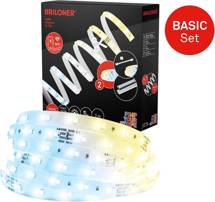 Immagine prodotto Briloner BL7000 Starter Set Smart CCT LED Stripe, 224xLED, 2m (Bianco freddo, 12 cm, Interno)