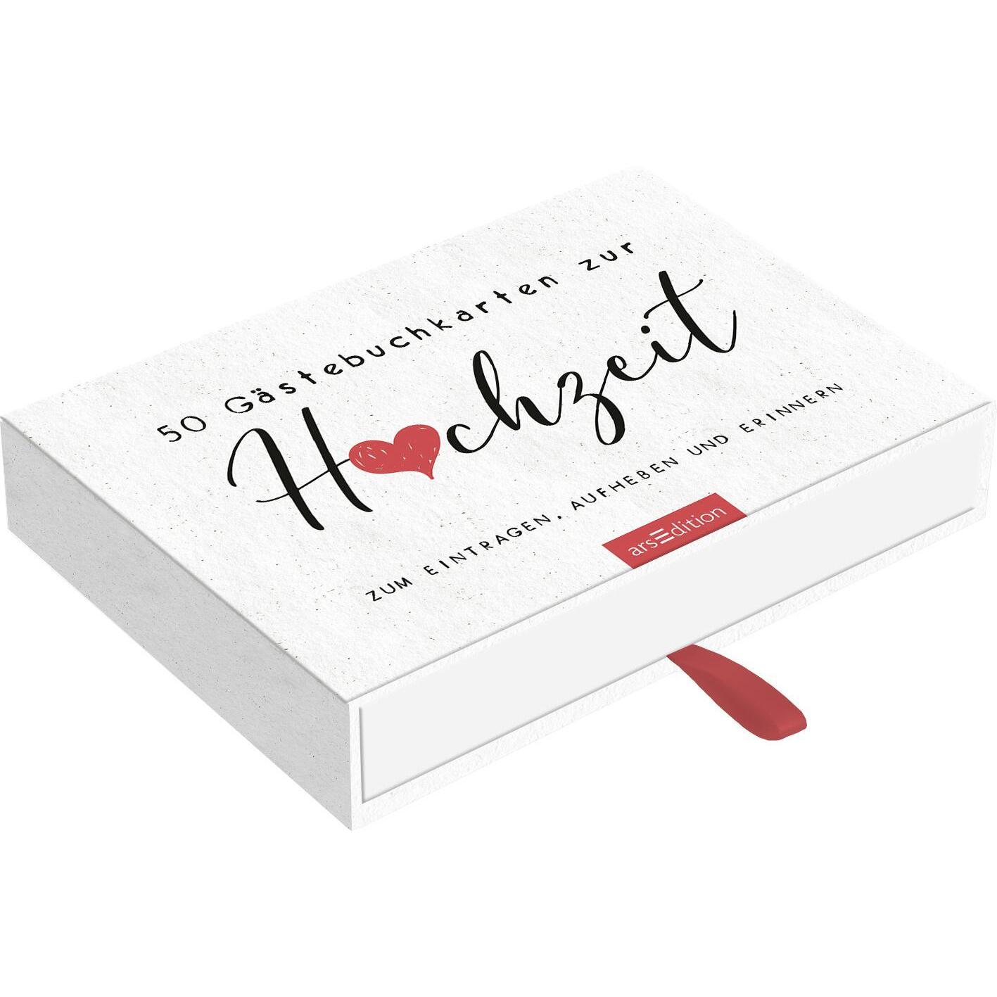 Ars Edition, Grusskarte + Briefpapier, Gästebuchkarten zur Hochzeit (50 Stk.)