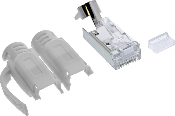 Actual product image InLine Pack of 10 ® crimp connectors Cat.6A RJ45 shielded, with bend protection and threading aid (Network cable plug)