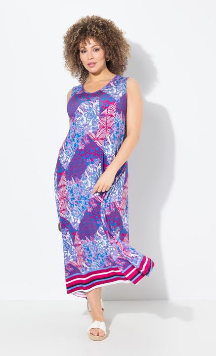 Image du produit Ulla Popken Robe maxi sans manches, mélange d'imprimés, décolleté rond et coupe évasée (62)