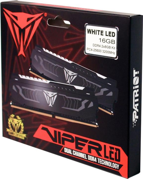 Actual product image Patriot 16 GB DDR4 RAM PC3200 CL16 Viper LED white 2x8GB (2 x 8GB, 2133 MHz, DDR4-RAM, DIMM)