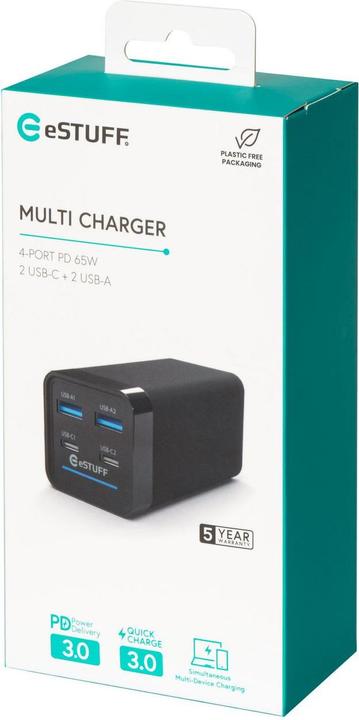 Produktbild eSTUFF Multi charger PD65W 2C+2A (65 W, 4 Ports)