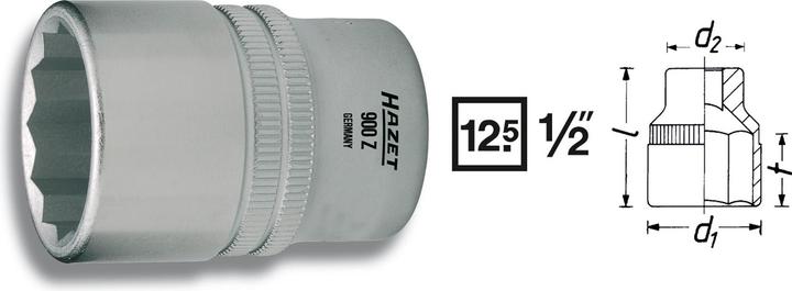 Produktbild HAZET Steckschlüsseleinsatz ∙ Doppelsechskant 900AZ-25/32 ∙ Vierkant12,5 mm (1/2 Zoll) ∙ Aussen Dopp… (25/32")