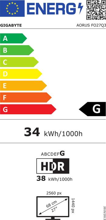 Energie-Label Gigabyte Aorus FO27Q3 (2560 x 1440 Pixel, 27")