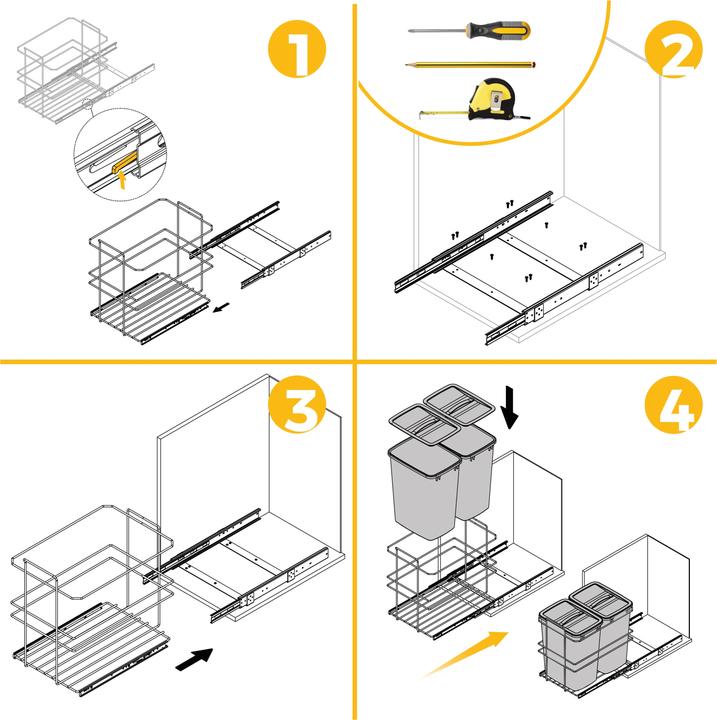 Produktbild Emuca Recyclingbehälter für die Küche mit Bodenbefestigung und manueller Auszug (70 l)