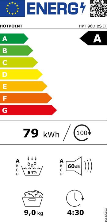 Label énergétique Hotpoint HPT 96D BS IT (9 kg, Droite)