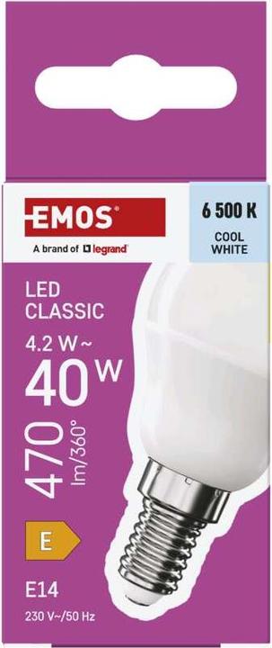 Actual product image Emos LED lamp Classic Mini Globe / E14 / 4.2 W (40 W) / 470 lm / Cold white (E14, 470 lm, 1 x)