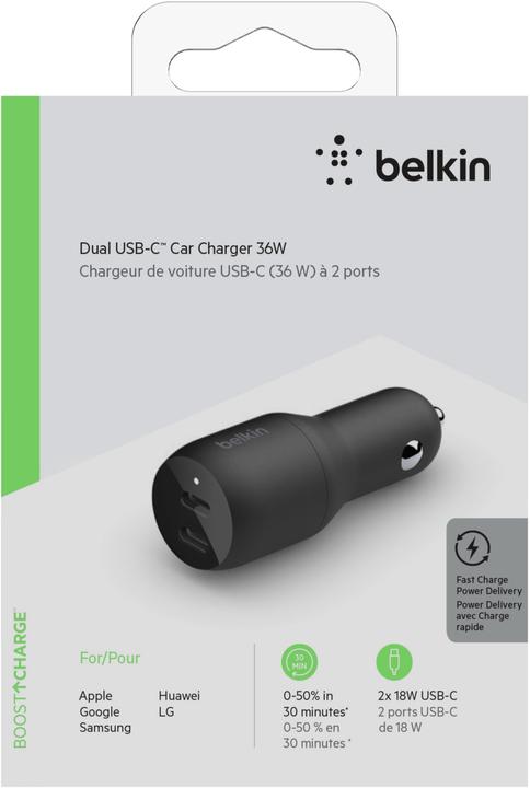 Productafbeelding Belkin USB-C autolader, 36W vermogen leveren