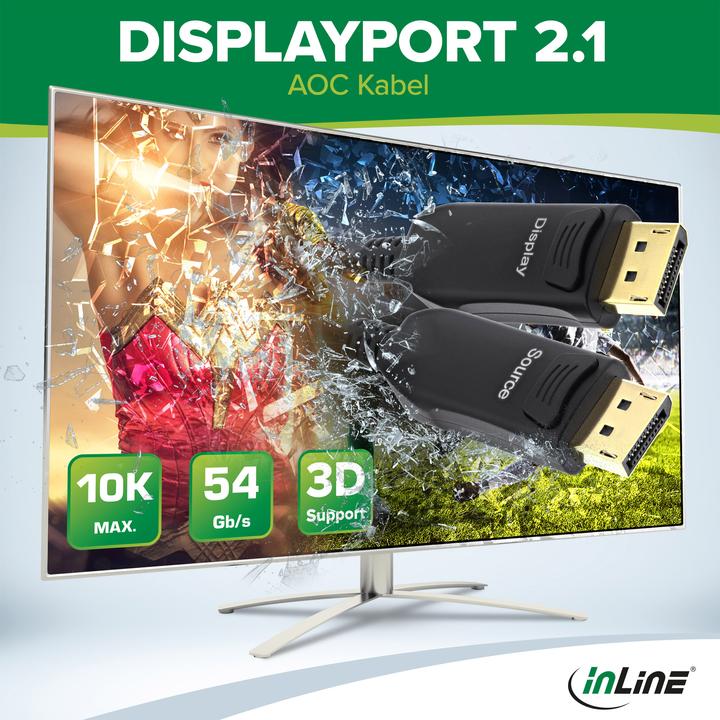 Actual product image InLine DisplayPort 2.1 AOC cable (25 m, DisplayPort)