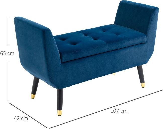 Actual product image Swisshandel24 Luxury bench Upholstered bench with storage space Armrests Chest bench Velvety polyester rubberwood (107 cm)