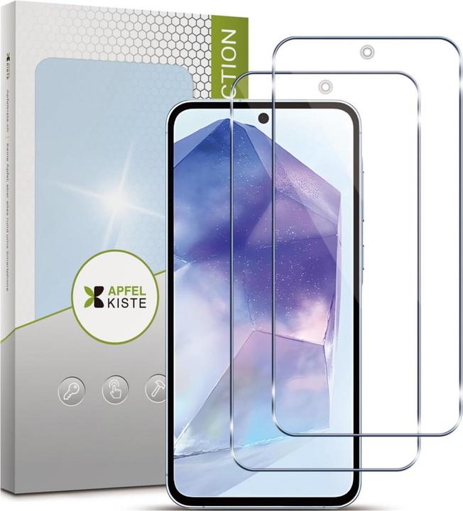 Produktbild Apfelkiste - Panzer Glas Displayschutzfolie Case Friendly (2er Set) (2 Stück, Samsung Galaxy A55, Samsung Galaxy A35)