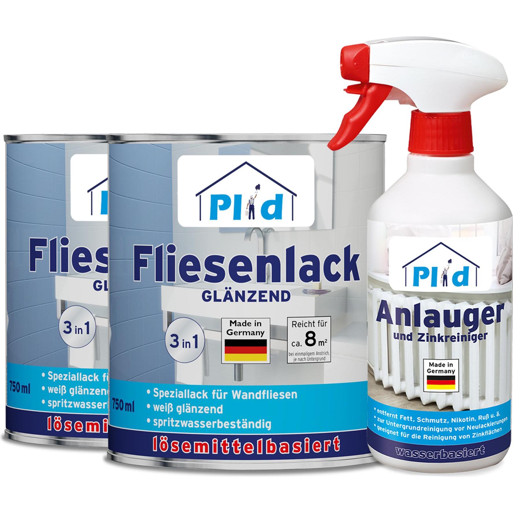 Plid, Lack, Fliesenlack Set 1,5l Cremeweiss glänzend für ca. 16m² / Lackierset +0,5l Anlauger (Cremeweiss, 1.50 l)