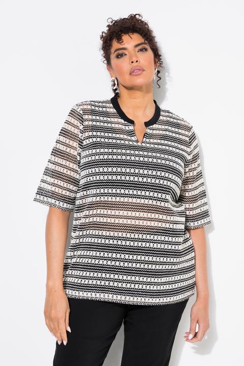 Image du produit Ulla Popken T-shirt col rond et manches courtes, maille motif à rayures (58)