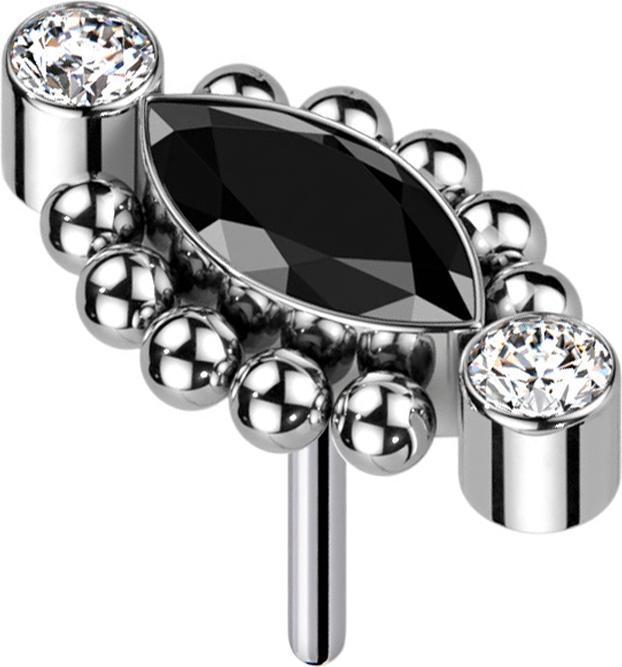 Produktbild Star Piercing Threadless zwei Kristalle silber zehn Kugeln Ovaler Kristall schwarz (ohne Messing, Titan)