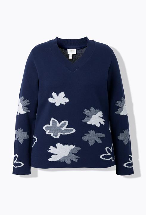 Produktbild Ulla Popken Pullover, Blüten, V-Ausschnitt, Langarm (54)