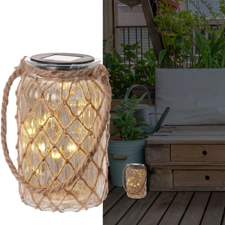 Produktbild ProGarden Solarlaterne aus Glas mit Juteschnur