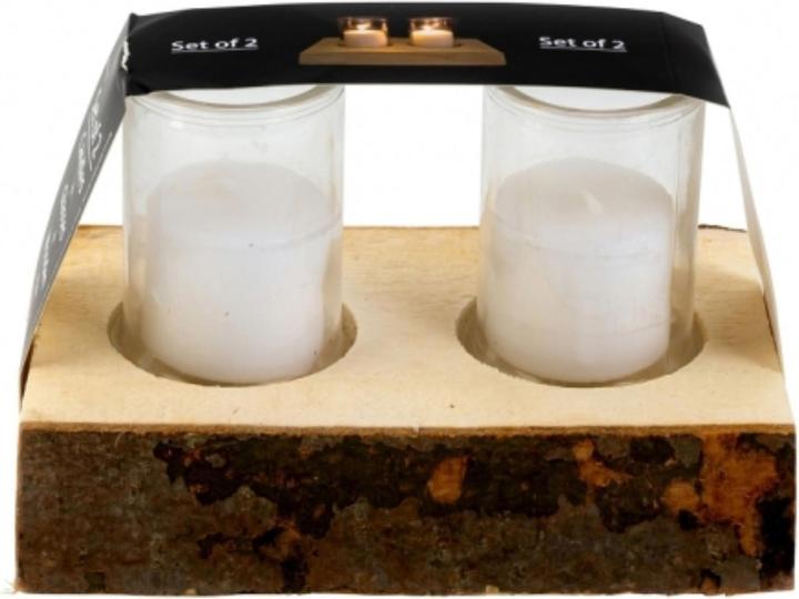 Immagine prodotto IKO 2 lanterne di vetro con candela (bianco) su legno (2 x, 19 x 15 x 12 cm)