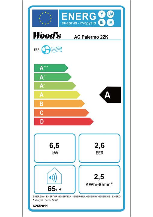 Energy Label Wood's Palermo 22K (64 m², 22000 BTU/h)