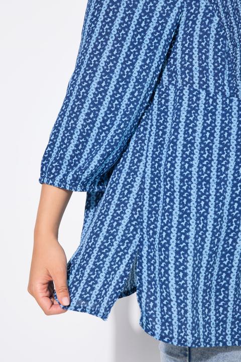 Actual product image Ulla Popken Floral Striped Smocked Bodice Blouse (50, 52)