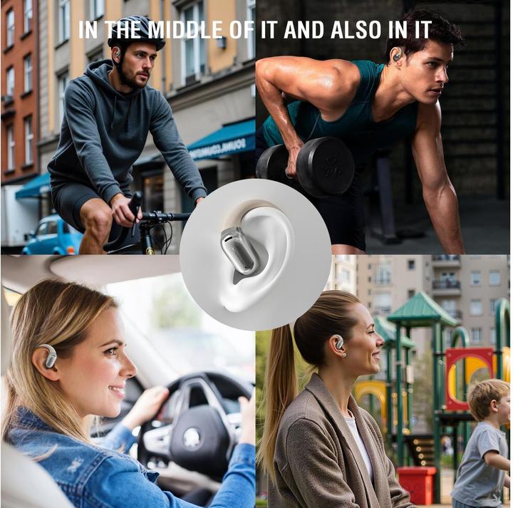 Produktbild 4smarts Open-Ear Bluetooth Kopfhörer SkyBuds AI Screen, Beige (Keine Geräuschunterdrückung, 4 h, Kabellos)