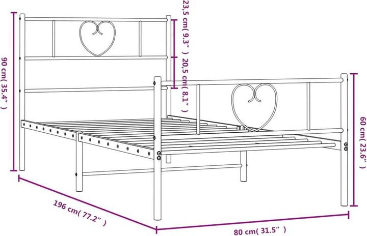 Actual product image vidaXL Bed frame with headboard footboard metal bed Bed black 75x190cm (75 x 190 cm)