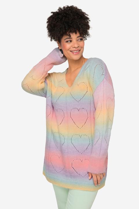 Produktbild Miamoda Pullover, Farbverlauf, Herz-Ajourmuster, V-Ausschnitt, Langarm (50)