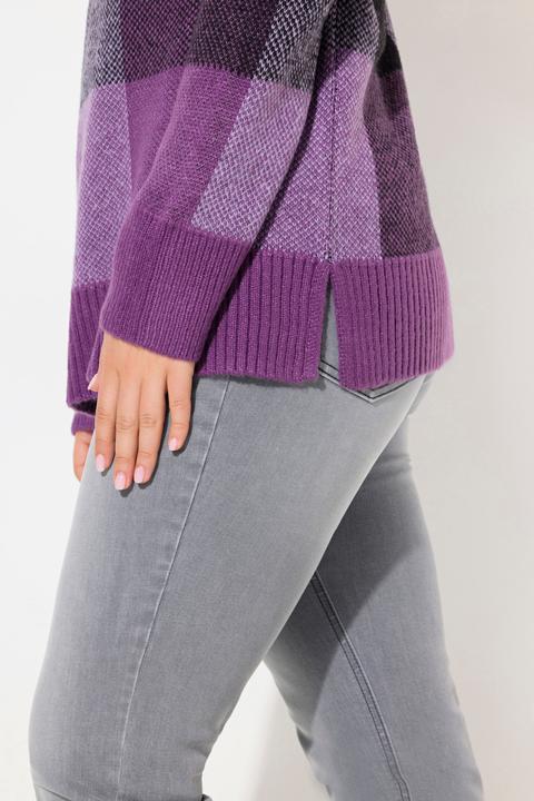 Produktbild Ulla Popken Pullover, Karomuster, Stehkragen, Langarm (50, 52)